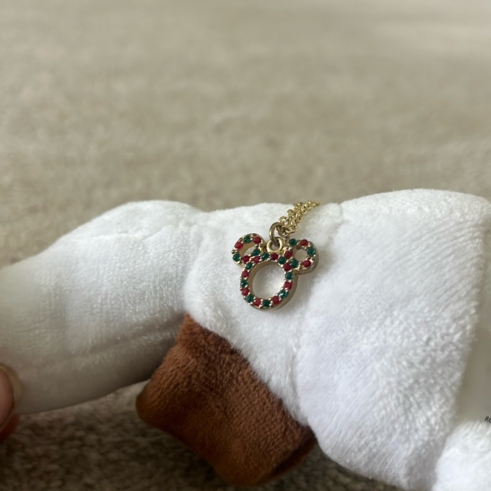 Disney Mickey Mouse Gold Necklace with Green and Red Gems
